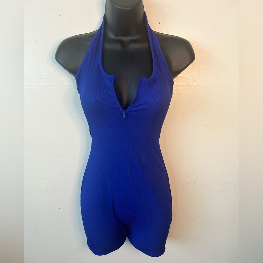 Shein Icon blue halter neck unitard bodysuit